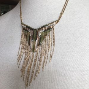 New AUTH Chan Luu Green Mix Seed Bead Fringe Penda